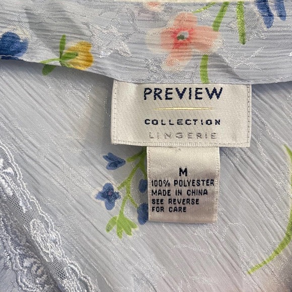 Lace & Floral Print Lingerie Nightgown Dress, Front Slits, Size Medium - Picture 4 of 7